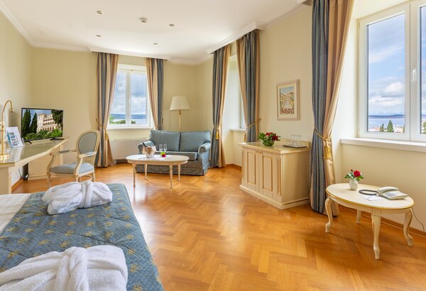Superior double room with sea view at Kvarner Palace 4-star hotel by the sea in Croatia ☛ Superior double room
