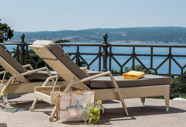 Sun loungers with sea view at Kvarner Palace Imperial suites at the sea view hotel in Croatia